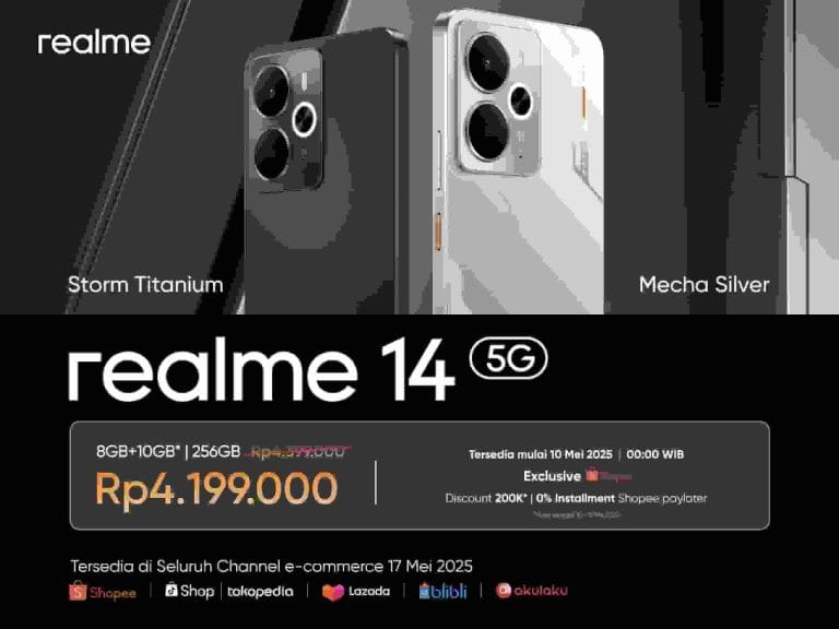 Gadget Favorit realme 14 5G dengan Prosesor Snapdragon® 6 Gen 4 di Bandrol dengan Harga Rp4.199.000