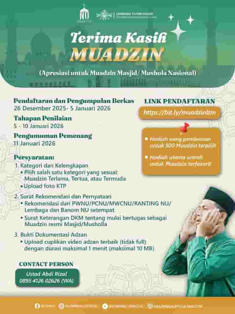 LTM PBNU Luncurkan Program Nasional “Terima Kasih Muadzin”  Apresiasi untuk Penjaga Syiar Adzan di Seluruh Indonesia