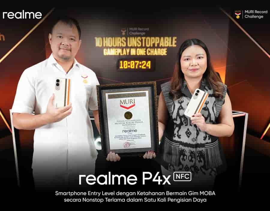 realme P4x Pecahkan Rekor MURI “10 Jam Main MOBA Tanpa Henti Sekali Charge”, Bukti Nyata 8000mAh Partner Gaming Tahan Lama