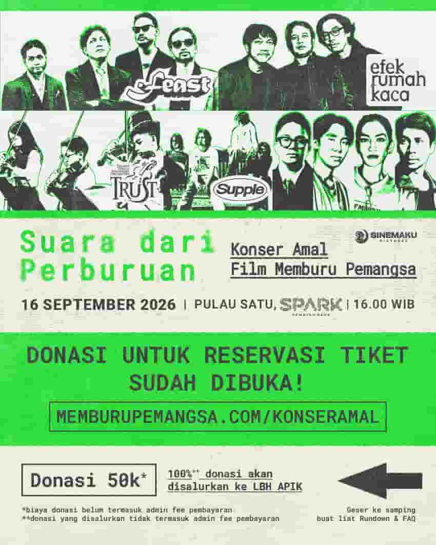 Bersama.Feast, Efek Rumah Kaca hingga Trust Orchestra, Film Memburu Pemangsa Gelar Konser Amal